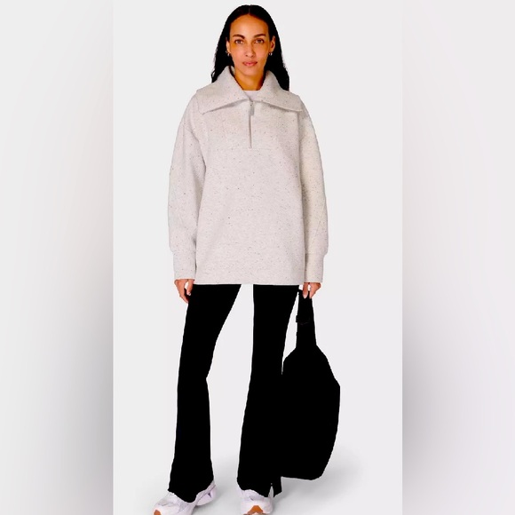 SWEATY BETTY Radiant Half Zip Sweatshirt in Tranquil Grey Marl Size 4 - Picture 1 of 12